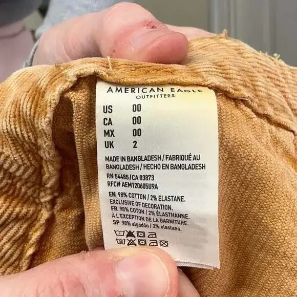 American Eagle High-Waisted Corduroy Carpenter Shorts Yellow Size 00 - Picture 6 of 6